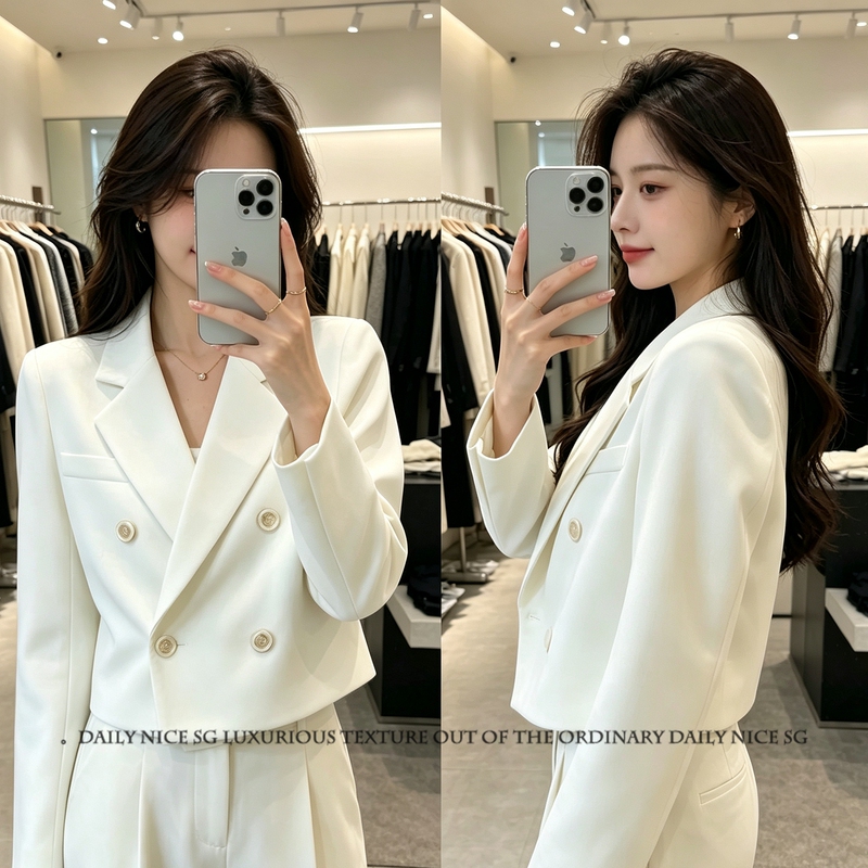 New Style Chanel-Inspired Double-Breasted Solid Color Versatile Slimming Short Long-Sleeve Blazer for Women, Elegant Suit Jacket New Style Chanel-Inspired Double-Breasted Solid Color Versatile Slimming Short Long-Sleeve Blazer for Women, Elegant Suit Jacket