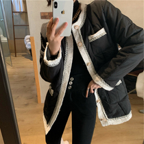 2021 autumn and winter new black and white collider cotton clothes cotton suit jacket temperament small fragrant wind Korean version of small cotton padded jacket