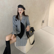 2021 Autumn Winter New Port Wind Retro Splicing Fake two pieces Long style Fashion Temperament Herringbone TatXX_ENCODE_CASE_CAPS_LOCK_Off Suit Jacket