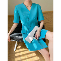 2022 new French style high-end temperament self-cultivation retro skirt foreign style loose double-breasted suit dress female summer