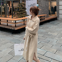 2021 Autumn winter new first love Balloon Flower Brief single row Buckle Dresses Sembodie Long knitted cardiovert one-piece dress