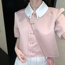 2022 summer new French sweet age-reducing doll short-sleeved shirt short top pleated skirt two-piece suit female