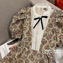 2022 summer new French style retro puff sleeve floral dress palace style thin A-line skirt