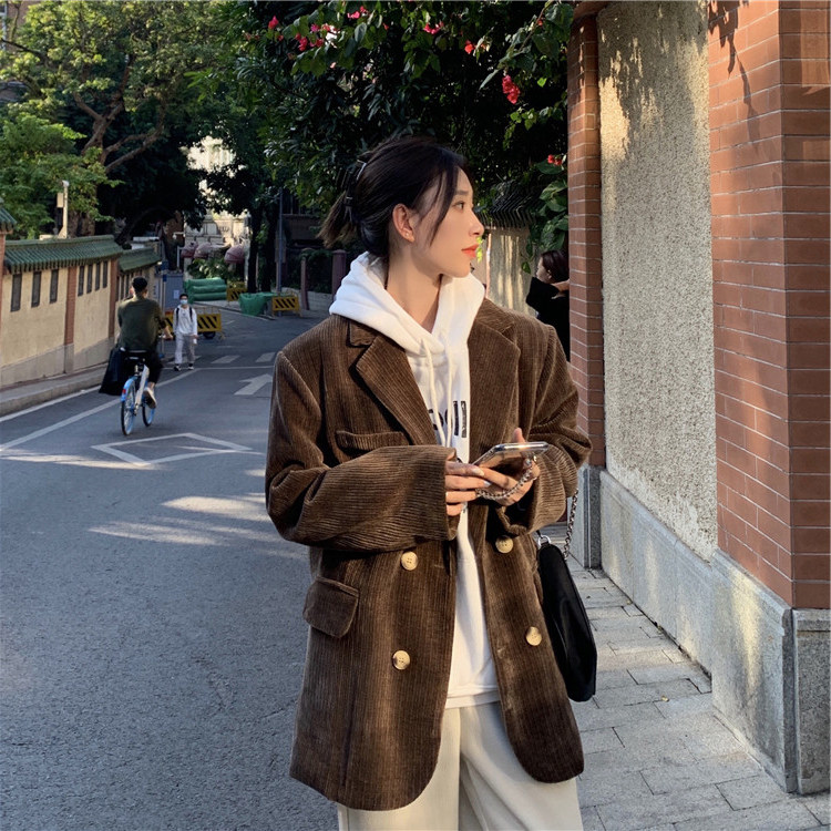 2021 New port Wind retro Han version chic clip cotton thickened loose 100 hitch long version long sleeve suit jacket