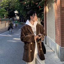 2021 New port Wind retro Han version chic clip cotton thickened loose 100 hitch long sleeve suit jacket