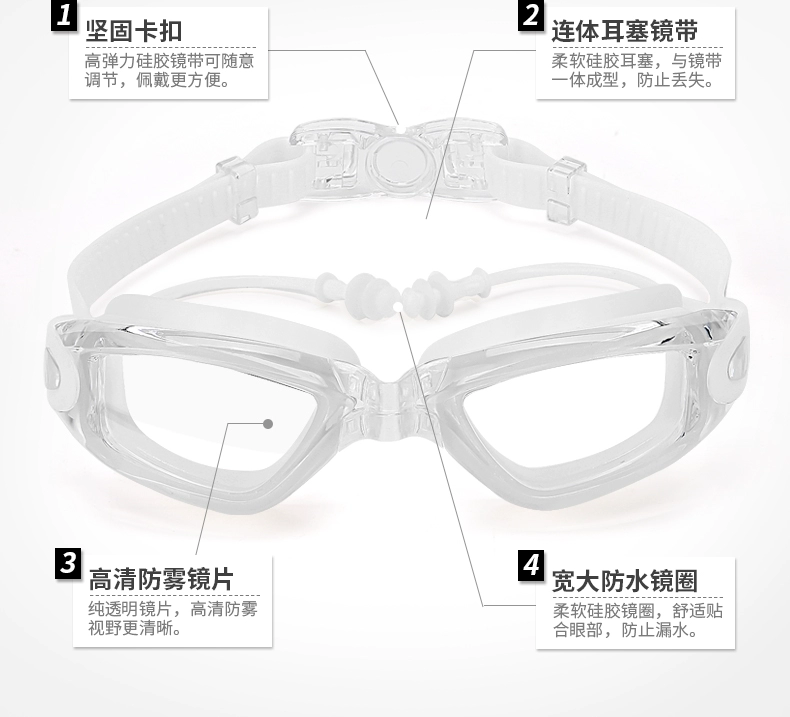Kính bơi Bà HD kính bơi chống nước và chống sương mù Ánh sáng phẳng cận thị nam trong suốt dành cho nam
