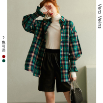 bf wind design sense plaid shirt 2021 autumn new female little man wooden ear loose long sleeve shirt female