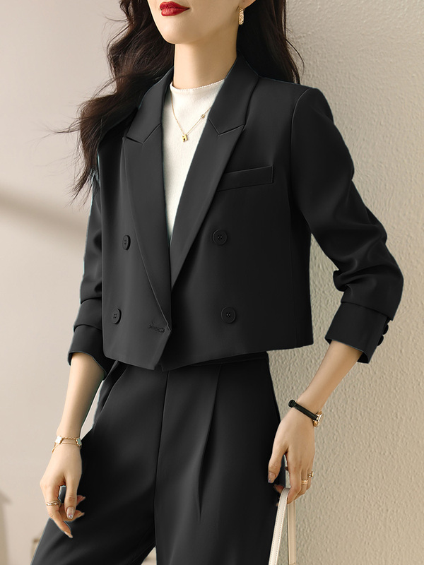 Black Suit Set for Women, Spring and Autumn, High-End, Casual, Elegant, Petite, Trendy Short Blazer This Year