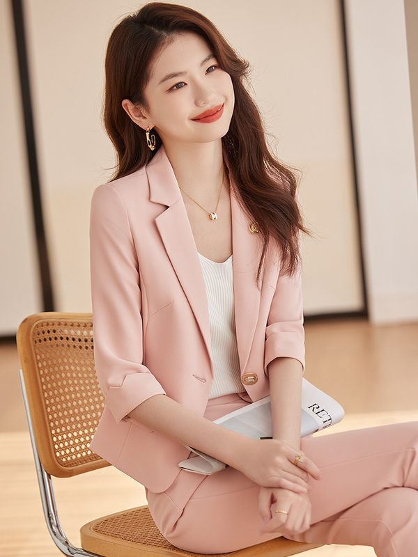 Pink Blazer for Women, Thin Style, Petite Size, Casual Business Suit, Spring and Summer New Style, Three-Quarter Sleeve Suit, Workwear