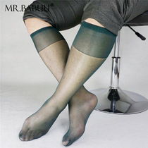 Mr babuu Tibetan dark green black ultra-thin middle tube sexy solid color dress sexy mens socks Japanese mens stockings