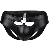 European and American sexy leather underwear tight hip lifting ring design triangle double thong back empty hip receiving underwear
