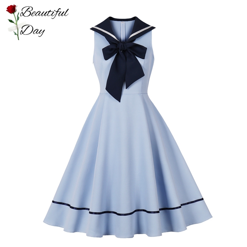 French Retro Style, Sweet and Nostalgic, Sleeveless Nautical Style, Slimming Party Performance Dress with a Large Hem