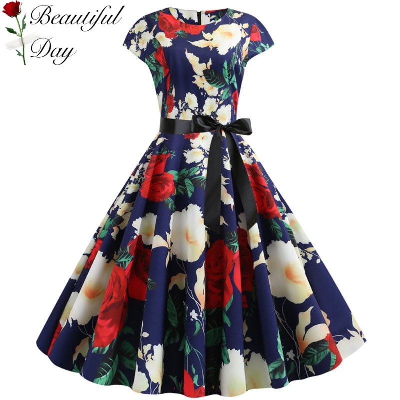 Hepburn-Style Hong Kong Retro 1950S Slim-Fit Plus-Size Women's Dress with Sleeves, Elegant Print, Waist-Cinching and Flared Skirt