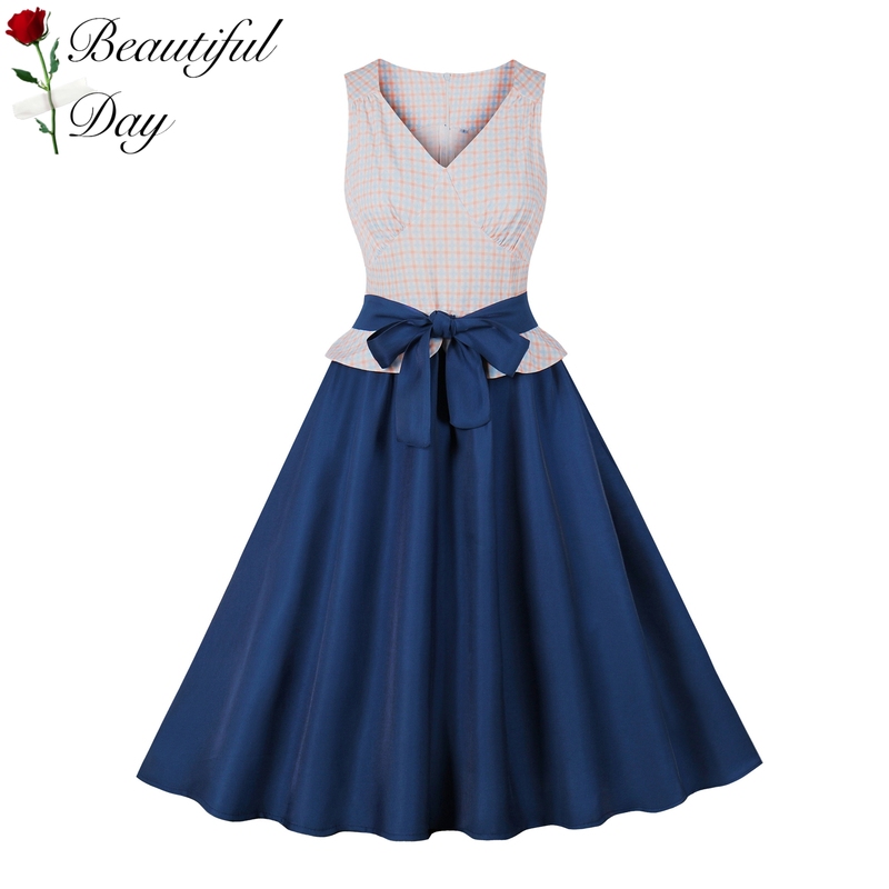 Hong Kong Style Nostalgic Retro Slimming Look 80S Plaid Splicing Party Performance French Sleeveless Waist Dress