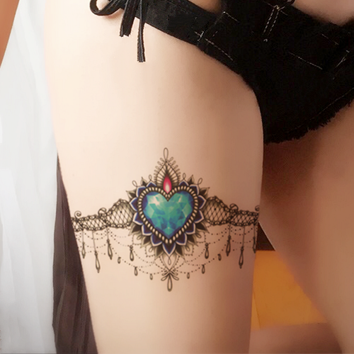 Sapphire leg tattoo with waterproof female persistent sexy diamond long strip totem of Korea simulation tattoo stick