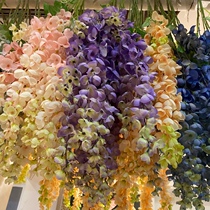 Simulation 6 fork bulls Ableu purple vines flower long branches plastic fake silk bouquet hanging chain string hotel wedding decorations flowers
