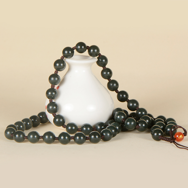 Jade gift Ping An and Tian jade handwoven jade pendant necklace with male and female necklace with neck accessories round pearl jade pendant hanging rope bead necklace