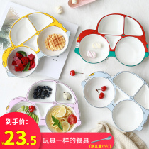 Childrens plate grid plate meal cartoon tableware Ceramic creative plate Cute household childrens plate shaking sound with the same