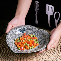 Ceramic heart plate Japanese style salad plate Household irregular dish plate Soup plate Creative heart-shaped plate Deep plate