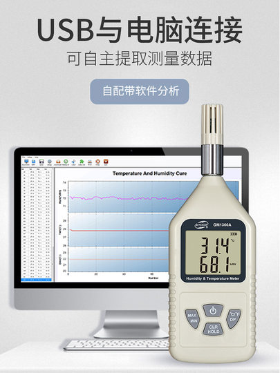 Biaozhi GM1360 Digitalanzeige, integriertes Temperatur- und Feuchtigkeitsmessgerät, hochpräzises Messgerät für Gewächshausumgebungstemperatur und -feuchtigkeit in Industriequalität