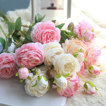 Single simulation flower Western rose peony wedding decoration fake flower home living room floor dry flower silk flower decoration