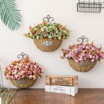 Pastoral straw wicker wall Wall decorative flower basket ornaments living room wall Wall fake flower pendant flower arrangement