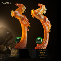 Zhuohe high-grade glass trophy customized creative horse to success excellent employee anniversary souvenir
