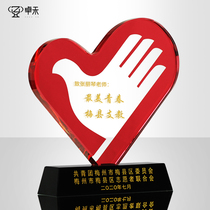 Zhuohe heart-shaped crystal trophy customized anti-epidemic public welfare physician nurse charity volunteer souvenir