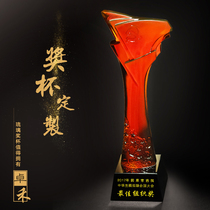 Zhuohe high-grade crystal red flag trophy custom-made red flag bearer Red Flag Fluttering honor souvenir
