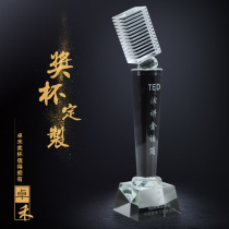 Golden Microphone Crystal Trophy Customized Creative Singing Lettering Microphone Music Notes Singer Speech Contest Awards