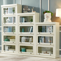 American bookcase bookcase shelf combination cabinet White light luxury solid wood floor-to-ceiling living room cabinet with glass door multi-layer