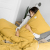 Net bông đỏ khỏa thân rửa sạch bông denim giường bông vải quilt nữ ký túc xá khăn trải giường ba mảnh đơn giản - Bộ đồ giường bốn mảnh bộ chăn ga gối Bộ đồ giường bốn mảnh