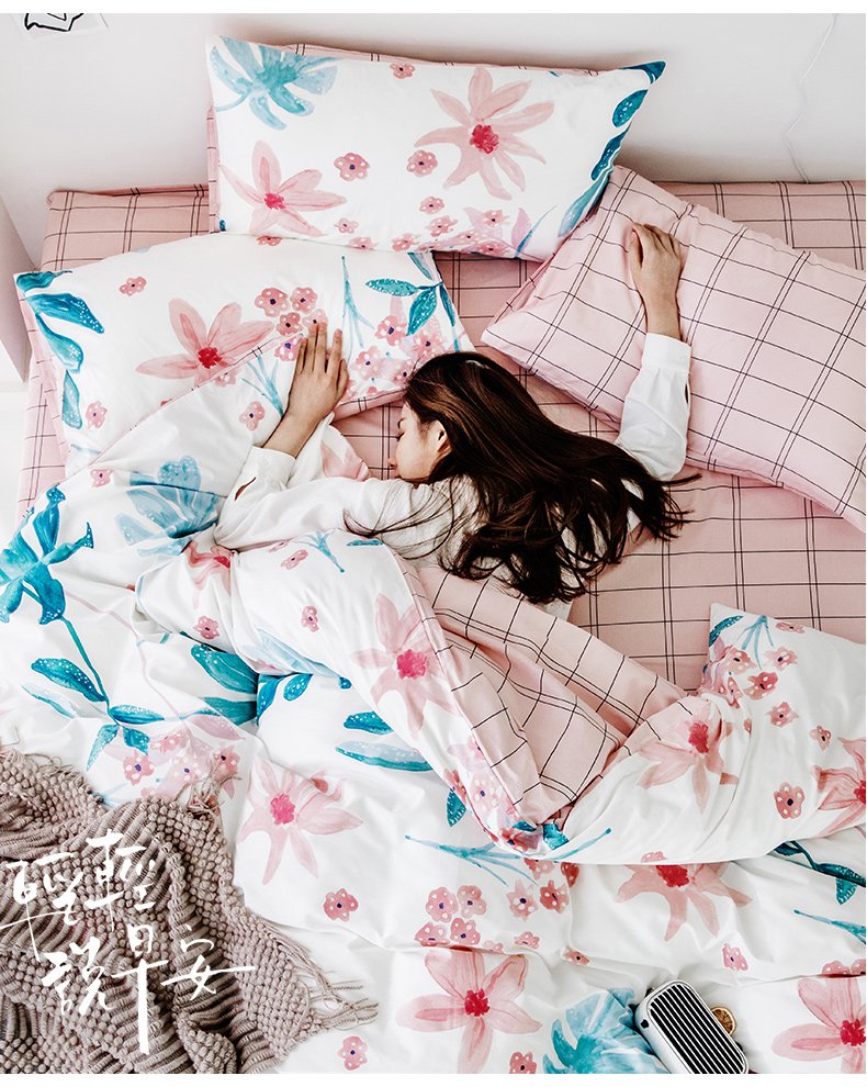 ins tươi gió bông denim giường bông vải chăn đơn sinh viên ba mảnh đôi bốn bộ giường - Bộ đồ giường bốn mảnh chăn ga gối everon 2020