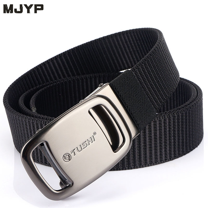 Toothless automatic buckle belt men's fashion youth military training tactical casual all-match jeans with woven canvas belt