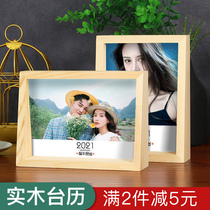 2022 desk calendar custom wooden photo frame high-end creative mini baby photo calendar to customize diy