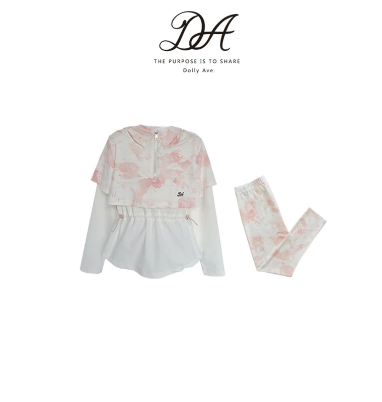 Dolly Ave Girls' 2025 High-Elasticity and Quick-Drying Spring and Summer New Product Ouofeng Fake Two-Piece Sun Protection Hooded Suit