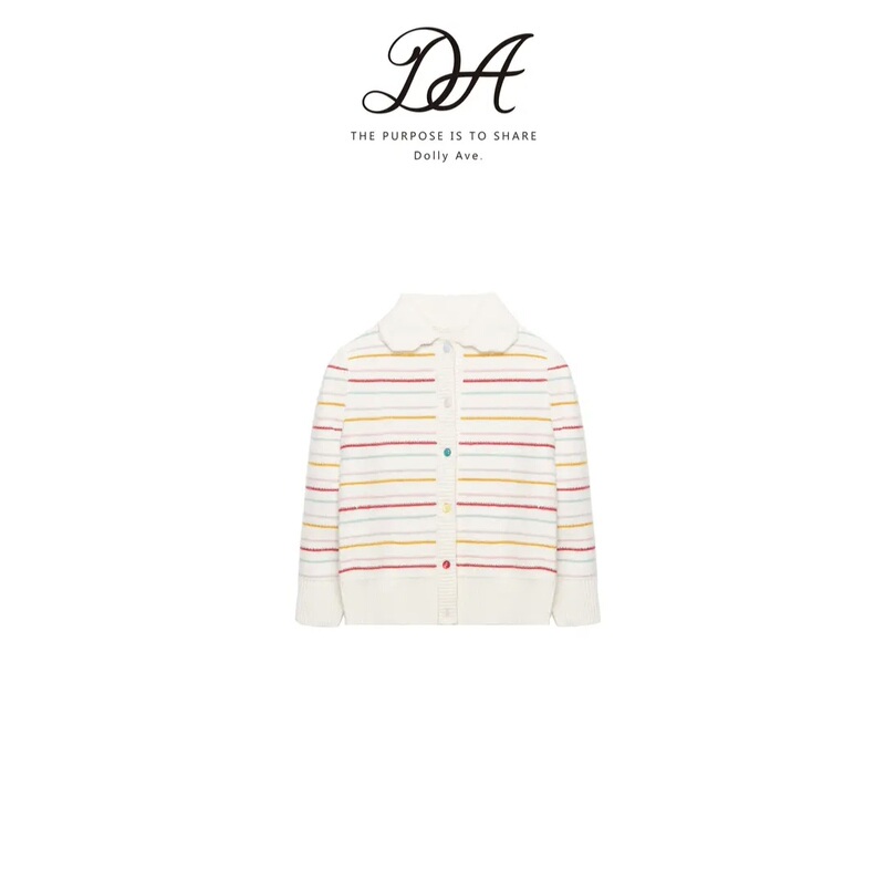 Dolly Ave Girls' 2025 Autumn/Winter New Andy Velvet Sweet Rainbow Striped Doll Collar Fashion Sweater