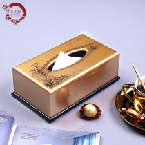 Chinese style living room light and luxurious gold high-end lacquerware box of wood hand-painted landscape painting and paper box sending elders to lead