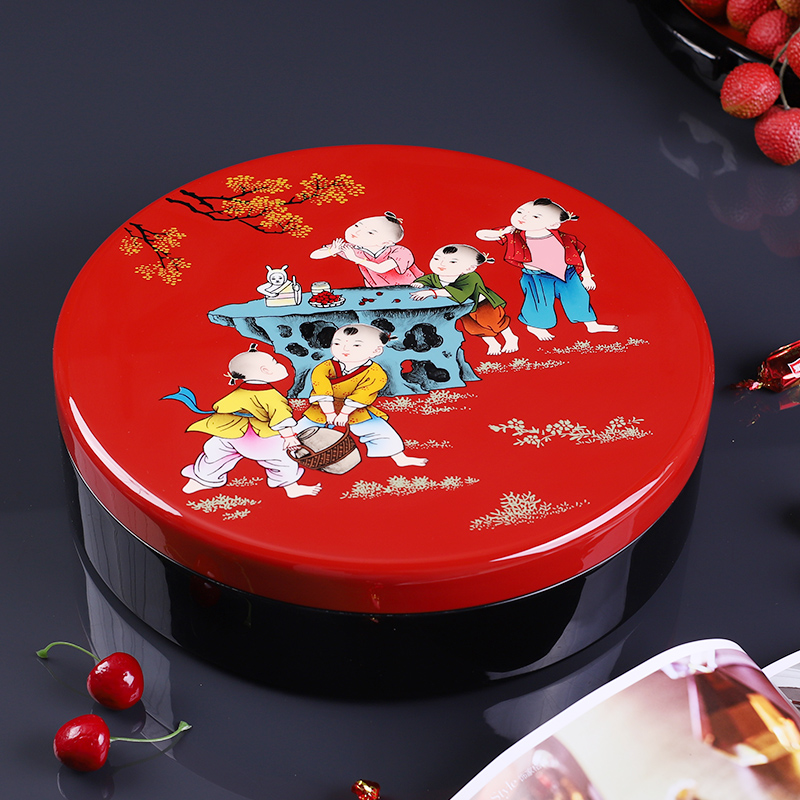 Chinese New Year home hand-painted dried fruit box wedding and festive fruit plate with lid Wooden commercial lacquer candy box