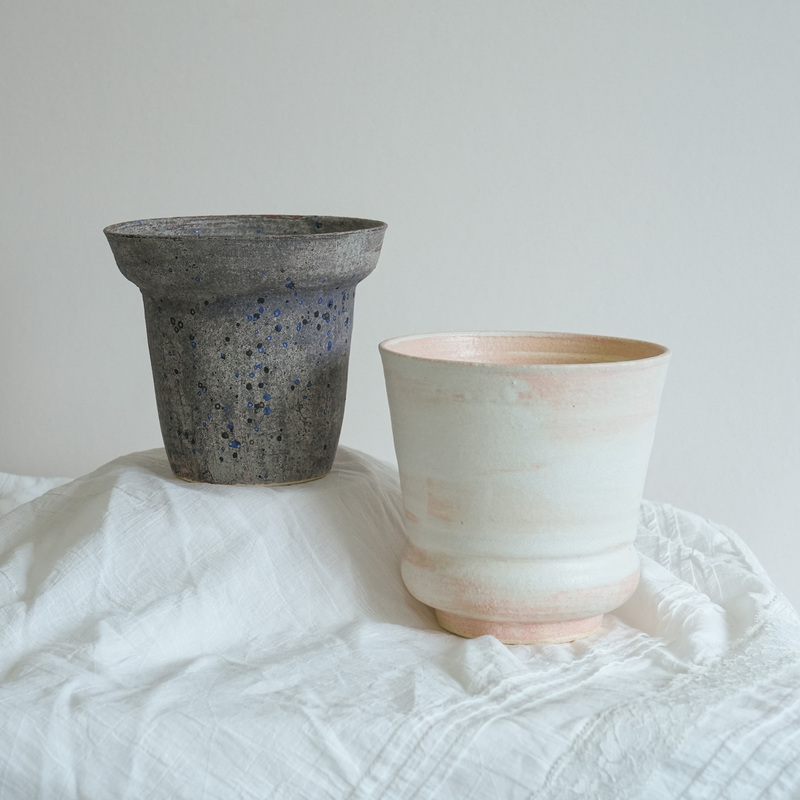 Black and White Flower Pots, Jingdezhen Handmade Breathable Coarse Pottery Clay, High-End Creative Small-Sized Succulent Pots, Mexican Iron