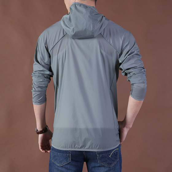 夏季薄款速干皮肤衣男士青年大码防晒服连帽运动休闲风衣外套上衣