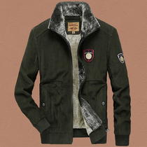 Mens Fashion Casual Large Size Loose Lapel Cotton Jacket Mens Corduroy Cotton Fashion Warm Cotton Jacket Tide