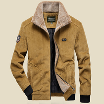 Winter cotton coat men plus velvet thickened warm corduroy cotton jacket men fashion cotton lapel loose cotton coat mens coat