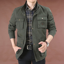 Mens Stand Collar Loose Jacket Plus Size Mens 2022 Fall Multi-pocket Workwear Mens Jacket Dad Wear