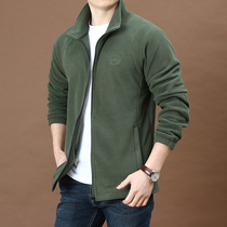 Mens fashion warm fleece cardigan sweater mens spring and autumn stand collar casual large size fleece jacket mens tide