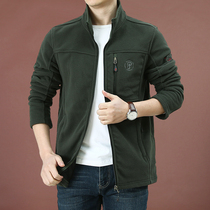 Mens thin loose fleece jacket men men 2021 autumn middle-aged men Multi-bag fleece cardigan sweater