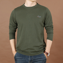 Mens large size round neck loose long-sleeved t-shirt mens 2022 autumn solid color modal mens bottoming shirt mens trend