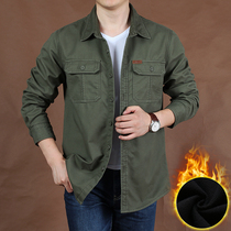 2021 autumn mens fashion plus velvet padded loose long sleeve shirt mens cotton plain color big shirt mens tide