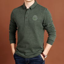 Autumn solid color lapel long sleeve T-shirt men Youth Business Leisure dad dress large size loose T-shirt men tide