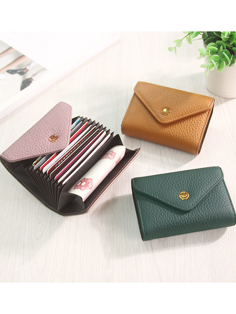 Card bag women's leather large capacity women's small coin purse Mini packet envelope Business card holder Multi-card fashion